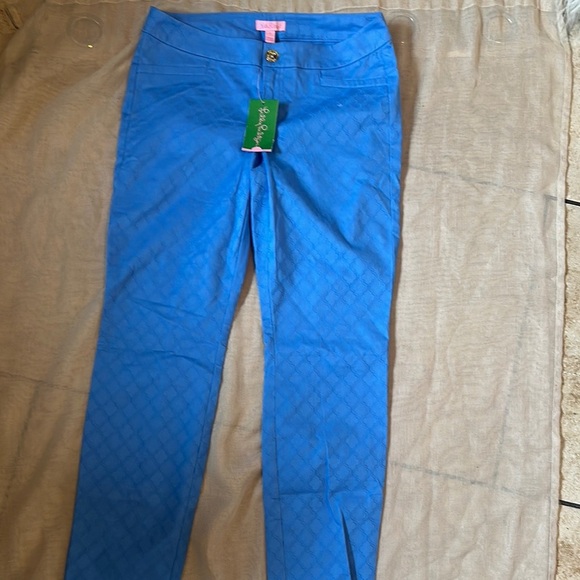 Lilly Pulitzer Blue Skinny Jeans with Diamond Pattern - Picture 1 of 5